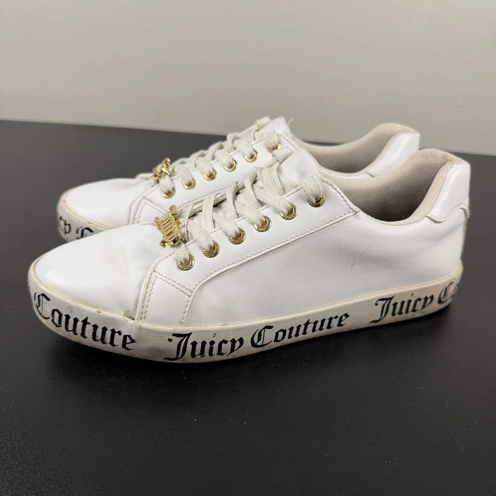 Juicy Couture JC-Chatter Shoes Womens 8M White Low Top Lace-Up Athletic Sneakers